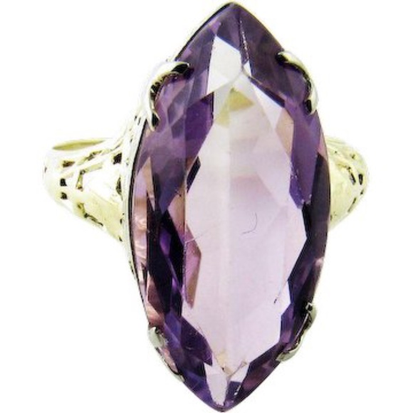 Vintage 14 Karat Yellow Gold Amethyst RIng Size 6.75 #2380 - Picture 1 of 6